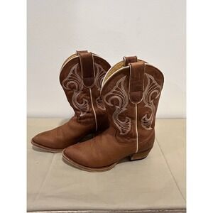 Mad Bean Womens Leather Western Cowboy Boots M5223 Size 7.5 Tan Embroidered Heel